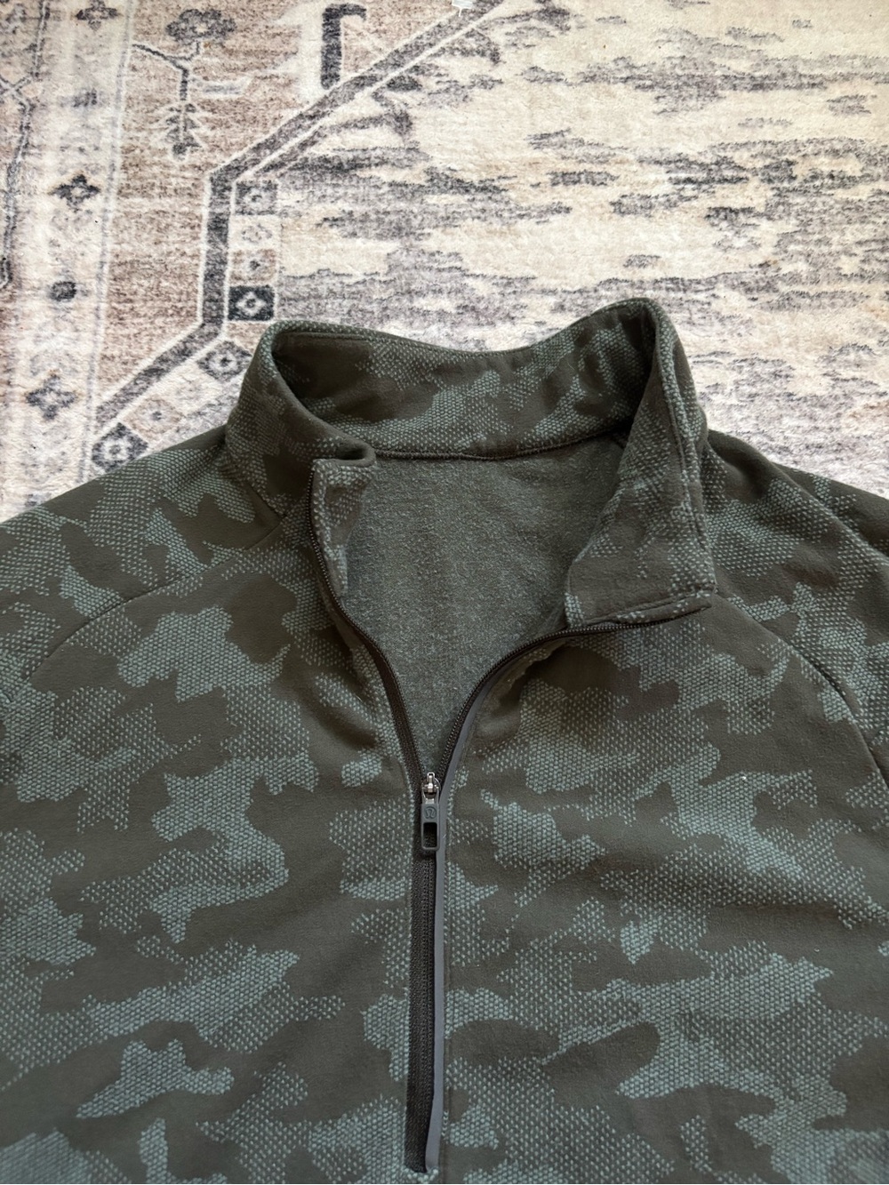 Lululemon Green Camo Surge 1/2 Zip Fleece Lined Pullover Sweater Size M - Picture 4 of 11